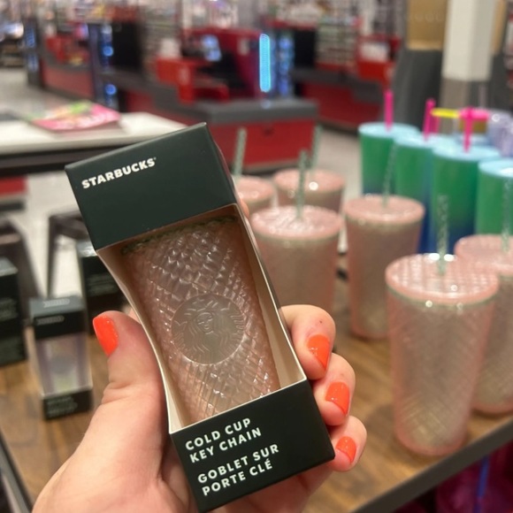 Starbucks Pink Jeweled Grid Keychain Green Frosted Bling Cup Ornament New 2023 - Picture 1 of 3